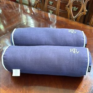 Ralph Lauren Blue and White Bolster Pillows